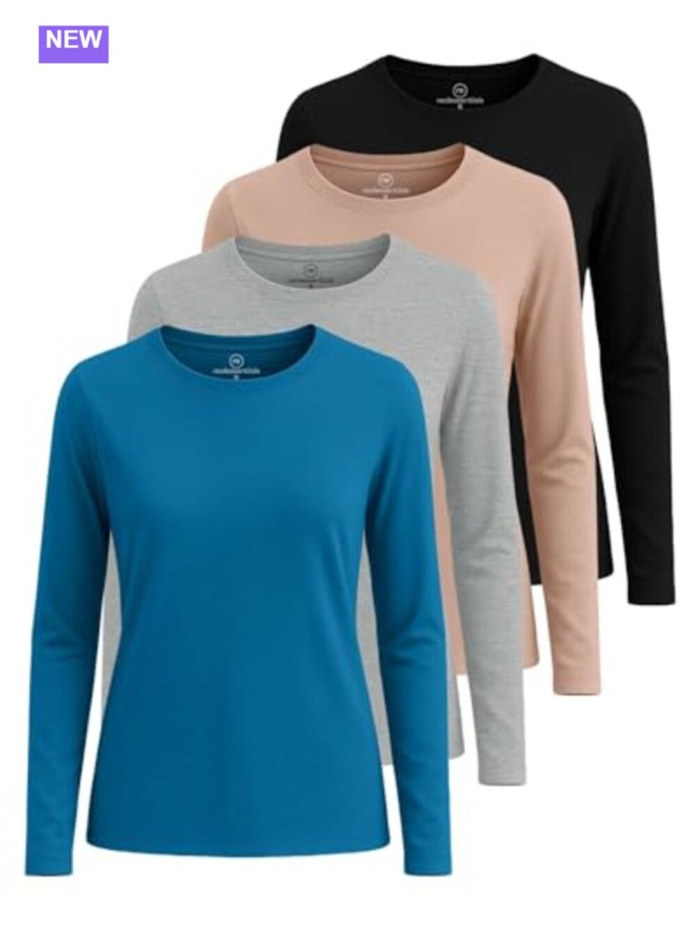 4 Pack Women's Cotton Blend Long Sleeve Crewneck T-Shirts Basic Workout Tops